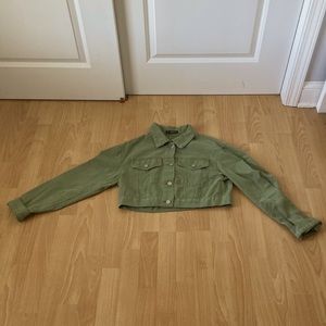 Green cropped denim jacket